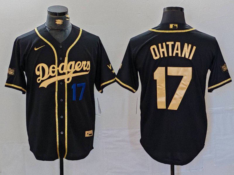 Men Los Angeles Dodgers 17 Ohtani Black gold Fashion Nike Game MLB Jersey style 7062